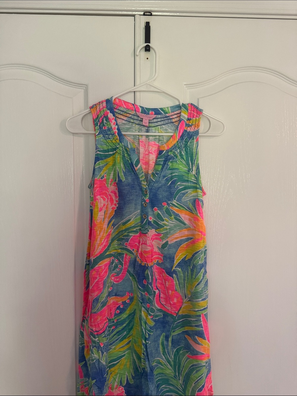 Lilly Pulitzer Blue Tropical Floral Mini Dress with Pink and Green